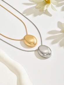 1件优雅双色金属圆盘双层项链，简约风格叠戴颈链，约会完美之选 - 金黃色+銀色 - 查看 5