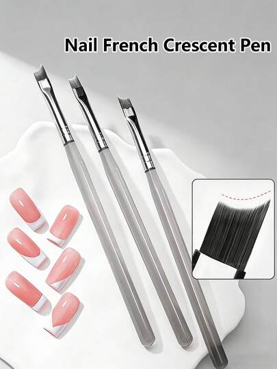 1pc French Line Nail Brush, Single Pack. Designed With Dual Pressure Copper Ring And Matte Acrylic Handle. Ergonomic Design, Ultra-Soft Bristles Create Perfect Manicure Art, Suitable For Beginners And Professional Nail Salons.