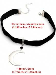 Fashionable Silver Crescent Moon Pendant Necklace, Gothic Punk Style Jewelry Gift - Antique Silver - View 2