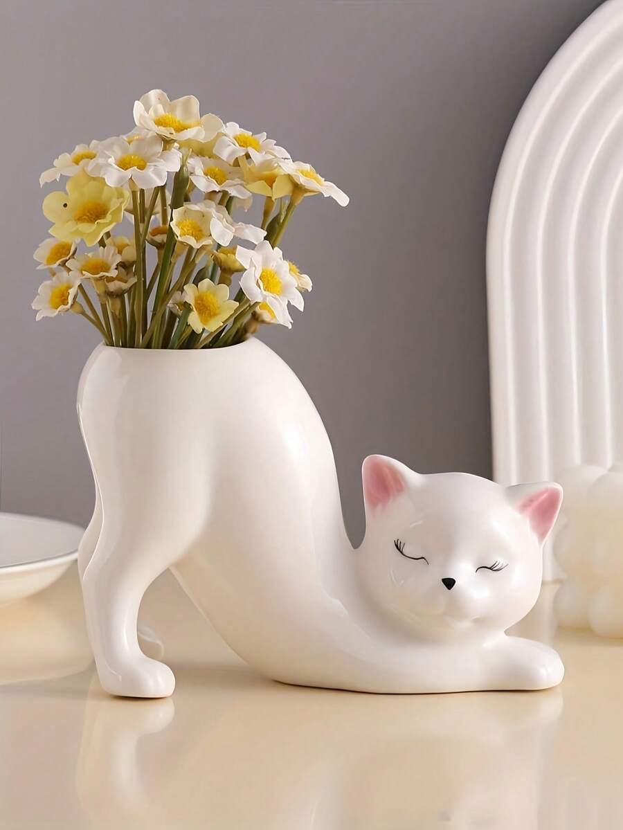 1 chậu trồng cây mọng nước hình mèo không đuôi độc đáo, chậu cây mọng nước thiết kế hình mèo dễ thương, giá đỡ hoa trang trí nhà cửa theo chủ đề động vật, chậu gốm sứ mới lạ, quà tặng lý tưởng, trang trí bàn làm việc và nhà cửa thanh lịch. - Mèo mông - Xem 1