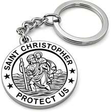 1 pieza Llavero de acero inoxidable de San Cristóbal, Patrón de los Viajeros, regalo de viaje reflexivo y accesorio de moda - color acero - Ver 1