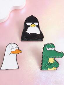 一套可爱动物侧眼珐琅胸针，鸭子、鹅、企鹅、鳄鱼卡通饰品别针，送朋友的礼物 - 彩色 - 查看 2