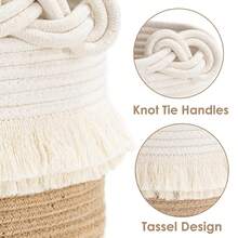 1pc Handwoven Decorative Storage Basket, Cute Tassel Decor, Suitable For Laundry, Magazine, Toy, Blanket, Clothing Storage, Ideal For Nursery, Dog/Cat Toy Storage, Bathroom Shelf, Home Storage - Multicolor - View 9