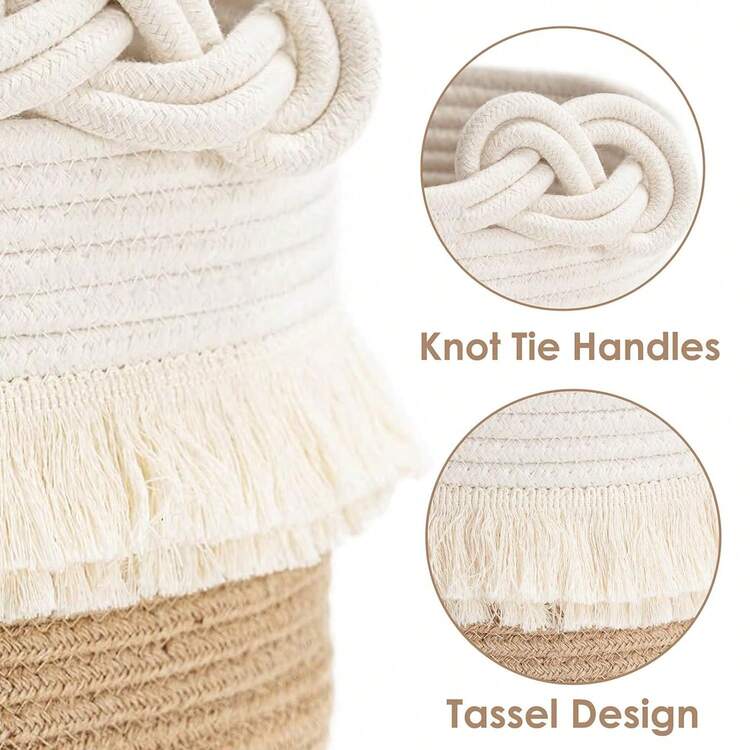 1pc Handwoven Decorative Storage Basket, Cute Tassel Decor, Suitable For Laundry, Magazine, Toy, Blanket, Clothing Storage, Ideal For Nursery, Dog/Cat Toy Storage, Bathroom Shelf, Home Storage - Multicolor - View 9