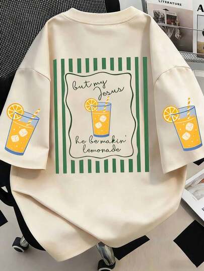 เสื้อยืด Jesus Lemonade, But My Jesus He Be Makin' Lemonade, เสื้อยืดกราฟิกสำหรับผู้หญิง, เสื้อยืดคอกลมแขนสั้นลำลองสำหรับฤดูร้อน
