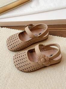 2026夏季新款女童镂空包头凉鞋，儿童软底沙滩鞋 - 卡其色 - 查看 2
