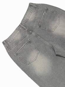 UMINOW 女士休闲灰色直筒牛仔裤，带口袋和拉链，长款宽松无弹力牛仔裤 - 灰色 - 查看 6