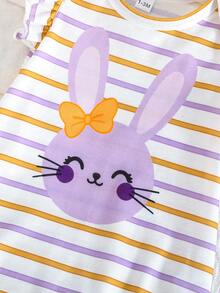 2pcs/Set Newborn Baby Girls Cute Rabbit Pattern Romper & Striped Jumpsuit, Infant Daily Wear - Purple - View 10