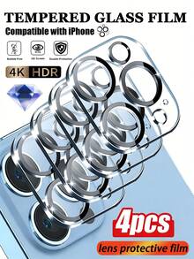4pcs Camera Lens Protector, Made Of High-Hardness Tempered Glass, Anti-Fall, Anti-Scratch, Easy To Install, Fit Tightly, Compatible With IPhone 11/12/13/14/15/16/17 Series - Clear - View 14