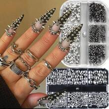 1BOXs Y2K Punk Metal Rivet Nail Charms Cone Mixed Sized Black Silver Gold Nail Art Studs 3D Stylish Alloy Spike Nails Decor Nail Supplies - 彩色 - 查看 9