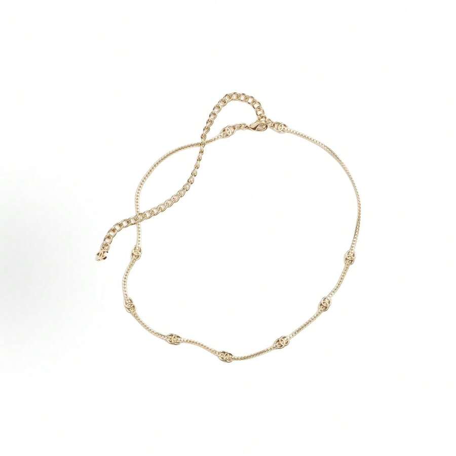 CHANEL Solid Color Design Metal Gold Necklace For Women, Gold. - 查看 1