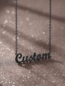 Custom Shiny Frosted Name Necklace Women Personalized Charm Classic Letter Clavicle Necklace Stainless Steel Gold Cursive Name Handmade Pendant Nameplate Jewelry Christmas New Year Gift - Black - View 5