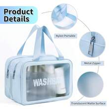1pc Blue PVC Transparent Makeup Bag, Large Capacity Waterproof Portable Toiletry Bag, Women Travel Organizer - Blue - View 7