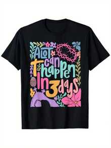 He is Risen Christian Easter T-Shirt - "A Lot Happens in 3 Days" Bohemian Cross & Resurrection Design, Unisex S-XXXL, Multicolor Religious Apparel for Church Events, Easter Celebrations & Casual Wear (Men & Women) - Negro - Ver 1