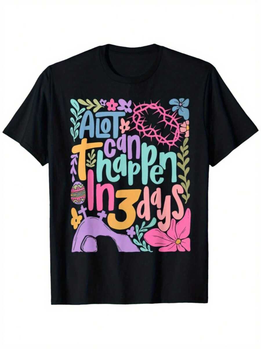 He is Risen Christian Easter T-Shirt - "A Lot Happens in 3 Days" Bohemian Cross & Resurrection Design, Unisex S-XXXL, Multicolor Religious Apparel for Church Events, Easter Celebrations & Casual Wear (Men & Women) - Negro - Ver 1