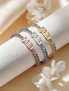 Customized Gothic Style Personalized English Name Blue Zirconia Inlaid Bracelet, Mother's Day Gift, Valentine's Day Gift, Birthday, Anniversary, Friend, Graduation, Christmas, High-End Family Gift - Style 1 - View 11