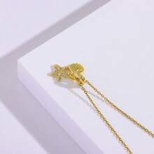 1pc 18K Gold Plated Luxury Micro-Inlaid Zirconia Starfish & Shell Necklace, Stainless Steel Fashionable Necklace Suitable For Daily Wear - Gold - View 4