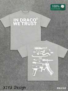 1pcsA High-Quality Men's Street T-Shirt, Which We Trust In Draco, Is Printed On Both Sides Of Firearms, A Must-Have Fashion Item For Inspirational Men, A Men's T-Shirt With Round Neck And Short Sleeves, Cotton Casual, Loose And Versatile, And A Must-Have For Outdoor Sports. 2025180gfunny Graphic Tees, Men's T-Shirt, Summer Tops - 灰色 - 查看 4