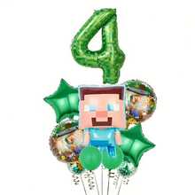 10pcs Themed Number Balloons Set, Pixel Style Steve Design, Birthday Party Decorations, Wall Backdrop - View 6