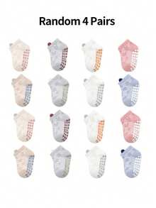 4 Pairs Random Mixed Color Rabbit Pattern Mesh Breathable Anti-Slip Soft Bottom Indoor Socks For Toddler Boys & Girls, Suitable For Casual Daily Wear - Multicolor - View 8