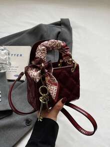 小巧精致的高端大菲女士手提包，2025新款时尚菱格纹手提包，单肩斜挎包，圣诞礼物，旅行派对包 - 紅色 - 查看 3