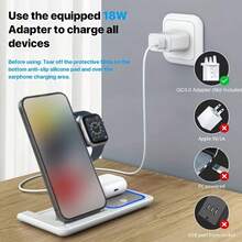 15W 快速无线充电支架，三合一可折叠充电站，兼容 17/16/15/14/13/12/11 和 10/9/8/7/6/5 USB 电源适配器 - 彩色 - 查看 5