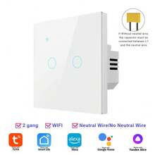 1 个符合欧盟标准的智能触摸开关，带/不带零线，DS-101JL WiFi 和蓝牙墙壁开关，CE 认证，1/2/3/4 位，白色/黑色，400W，超薄钢化玻璃面板，高光泽表面，兼容 Alexa、Yandex、Alice、Tuya 等语音助手，可通过 APP 远程语音控制定时器，适用于家庭和酒店。 - 彩色 - 查看 15