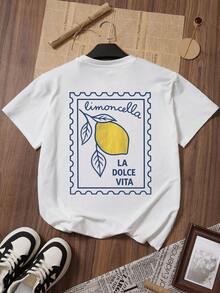 ZZG Es Trus Damen Sommer Lustiges Grafik T-Shirt, Hip-Hop "Stempel Stil", Zitronenblatt, Limoncello, LA DOLCE VITA bedrucktes lässiges Retro Y2K Stil figurbetontes weißes Kurzarm T-Shirt - Weiss - Übersicht 3
