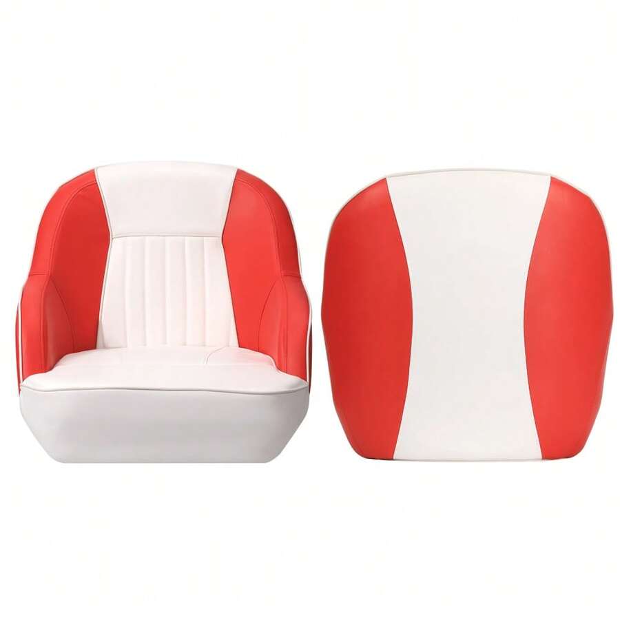Silla de capitán para pontón, silla ergonómica tipo cubo para capitán, acolchado de espuma comprimida, estructura de plástico moldeado por inyección, sillas de capitán para barco con perno de montaje - Esquema de colores blanco y rojo - Ver 1