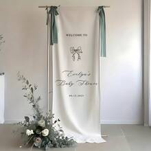 Custom Faux Linen Baby Shower Banner Personalized Minimalist Baby Shower Welcome Sign With Custom Name Date For Baby Shower Decor - Multicolor - View 1