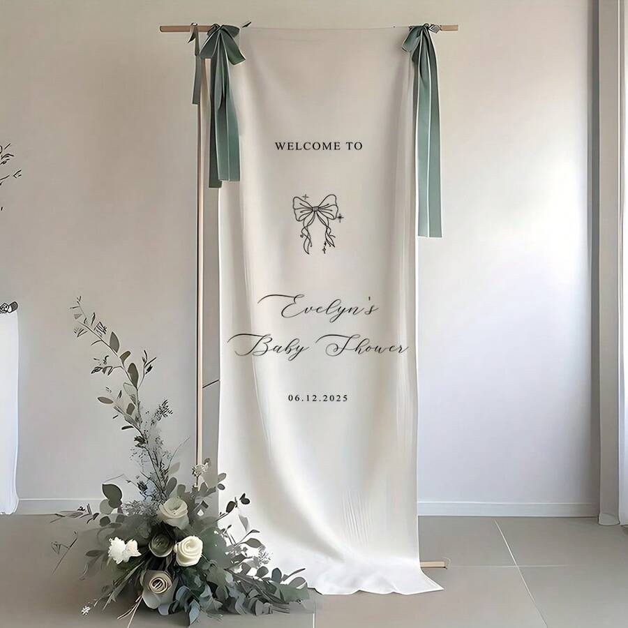 Custom Faux Linen Baby Shower Banner Personalized Minimalist Baby Shower Welcome Sign With Custom Name Date For Baby Shower Decor - Multicolor - View 1