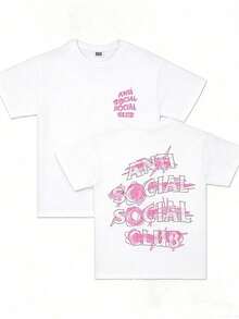 Double-Sided Printed, Anti Social Club Printed T-Shirt, Suitable For Daily Wear, Casual Summer Wear, Slightly Elastic, Breathable, Outdoor Holiday Sports, Gift T-Shirt, Holiday Gift, Perfect Gift. Loose-Fit T-Shirt, Unisex, Casual & Everyday Style, Versatile For Spring, Summer & Autumn,Summer Outfits,Camisas,Camisas Para Mujer,Playeras,Playeras De Mujer,Vintage,Easter Outfit Women,Mother's Day - White - View 10