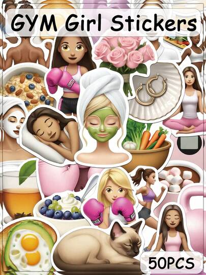 50 ملصق لفتاة الجيم للكتيب والحاسوب المحمول وغطاء الهاتف والحقائب الزخرفية