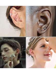 4 piezas/7 piezas Anillos de piercing de nariz sin rosca de acero inoxidable para perforaciones en la nariz, trago, hélix y labio, con guía de uso e incluye taper - Ver 12