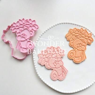 แม่พิมพ์คุกกี้รูปหมีกอดดอกไม้การ์ตูนน่ารัก, แม่พิมพ์บิสกิตหมีวันวาเลนไทน์, เครื่องมือตกแต่งเค้ก, ที่ตัดแสตมป์บิสกิตพลาสติก
