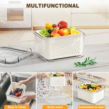 Fruit Storage Containers For Fridge With Removable Strainer, Airtight Food Storage Boxes With Lids, Dishwasher Friendly Refrigerator Organizers, Extend Berry & Fruit Freshness, Set Of 6 - Trắng - Xem 3