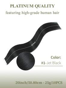 DNE HAIR 10片装100%真人发无缝隐形接发片，1号乌黑直发，长度14-22英寸，丝滑柔顺，发尾浓密，适合细软发质，沙龙及日常使用。 - S1 - 查看 13