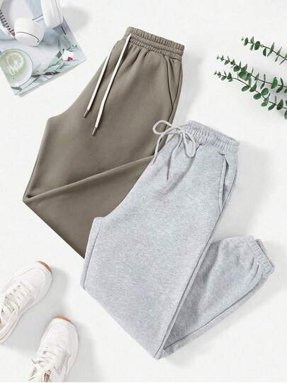 新款女士两件套保暖内衬休闲抽绳运动裤家居服女士运动裤睡衣秋冬休闲保暖内衬运动舒适裤适合居家户外运动聚会，秋季必备