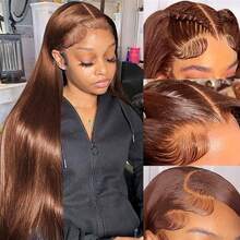 Chocolate Brown Long 8-34 Inch Wig Human Frontal Hair 13x4 13x6 5X5 4X4 HD Lace Front Wigs 200% Density Brazilian Virgin Lace Front Human Frontal Hair Straight Wig Pre Plucked With Baby Hair Blended Hair For Women Daily Party Christmas Use - S4 - View 10