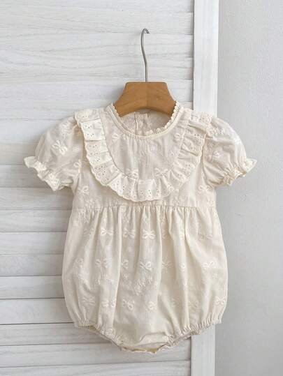 Mono de manga corta con lazo bordado y estilo coreano de moda para el verano, body con parches de encaje dulce