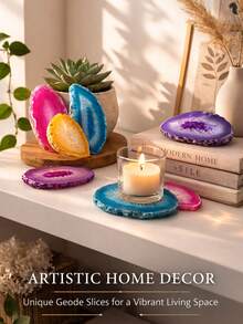 6 piezas de láminas de ágata natural, piedras de geología de cristal curativo, joyería de decoración del hogar asimétrica, multicolor - 6 piezas - Ver 2