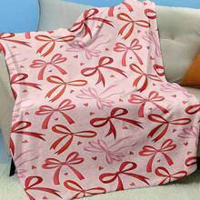 1条新款时尚蝴蝶结柔软毯，数码印花毛绒毯，适用于空调房、办公室小憩、露营、沙发或旅行 - 保暖舒适的涤纶材质 - 彩色 - 查看 2