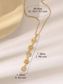 1件优雅简约太阳吊坠项链，太阳流苏设计，适合女性日常通勤佩戴 - 金色 - 查看 4