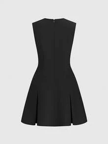 新款优雅性感V领镂空迷你连衣裙，梭织面料，仿口袋设计，适合晚宴约会、度假、正式场合、生日派对、单身派对、返校、机场穿搭，春夏黑色 - 黑色 - 查看 3