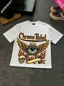Boys & Teens' Casual Graphic Print Round Neck Short Sleeve T-Shirt, Summer Top - trắng - Xem 1
