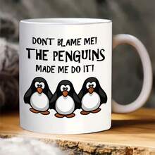 11盎司可重复使用白色陶瓷咖啡杯，印有企鹅图案，双面印花，可机洗，无需用电，适合作为礼物送给任何人。 - 白色 - 查看 2