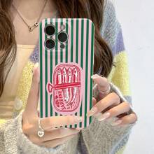 1个极简卡通条纹沙丁鱼图案穿孔亮面丝质手机壳，兼容 11/12/13/14/15/16 Pro Max、Galaxy S26 S25 S24 S23 S22 S21 Plus Ultra - 彩色 - 查看 2