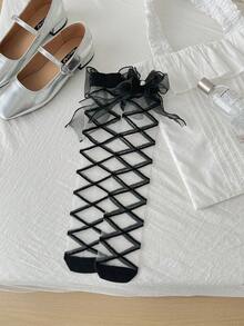 1 Pair New Japanese Style Summer Crystal Polka Dot Ruffle Bow Kids Thin Socks - White - View 9