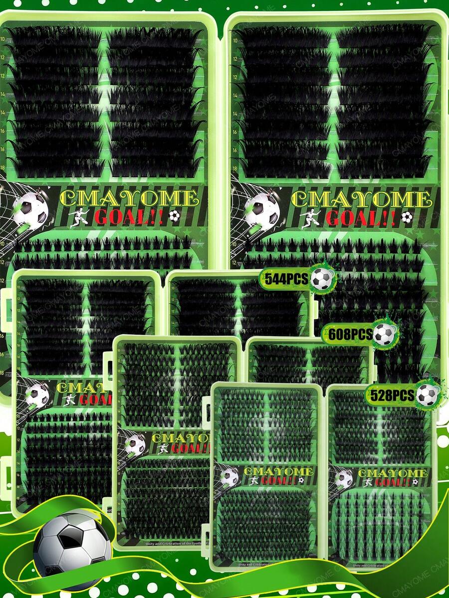 Football Cheerleader DIY Cluster Lashes, C/D Curl Mixed, Dramatic Cat Eye Effect, Natural Eye Enlargement, Manga Lashes, Fluffy & Long, For Game Day Daily Wear & Celebrations - C/D MIX - View 1