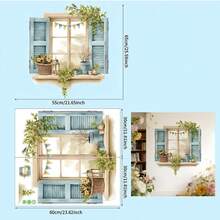 Blue Faux Window With Bird And Vine Wall Sticker, Wooden Window Sill Decal, Waterproof Self-Adhesive Bathroom Decoration Wall Sticker, Home Decor Wall Art For Bedroom - T3360 - View 5